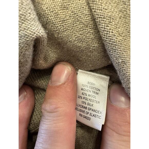 Banana Republic Cardigan Sweater Womens Petite Medium Brown Woven Ruffle Placket - Picture 4 of 6